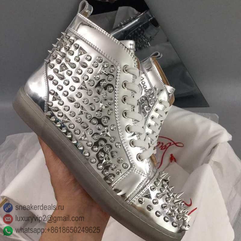CHRISTIAN LOUBOUTIN UNISEX HIGH SNEAKERS FULL RIVETS SILVER D8010230